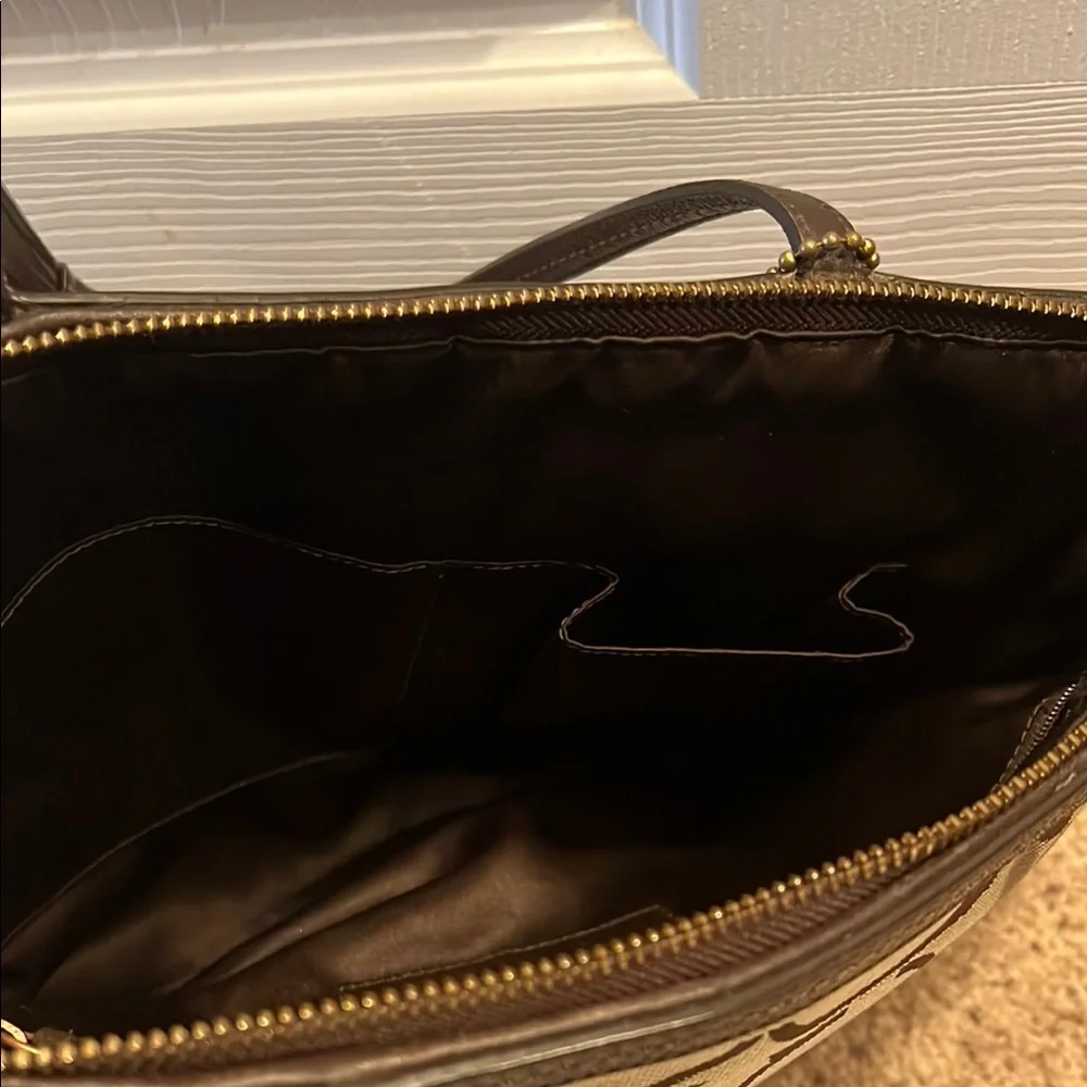 Coach Brown and Tan Signature Tote with Leather Accents - Picture 6 of 7